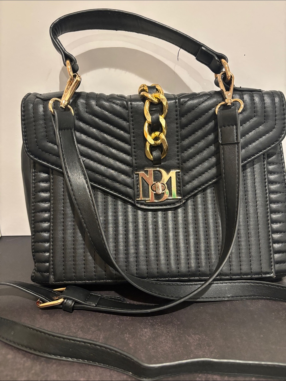 Badgley Mischka Black Quilted Top-Handle Satchel Crossbody Bag